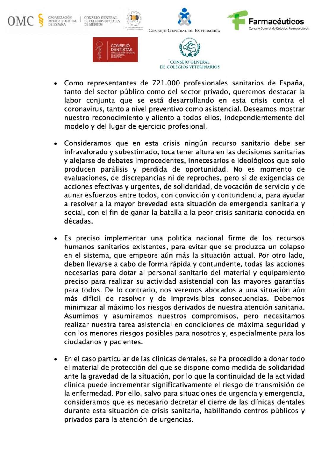 Comunicado Conjunto De Las Profesiones Sanitarias